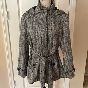 Nicole Miller Black and White Hooded Coat